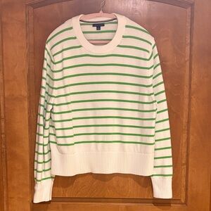Tommy Hilfiger White Crewneck Sweater with Green Stripes